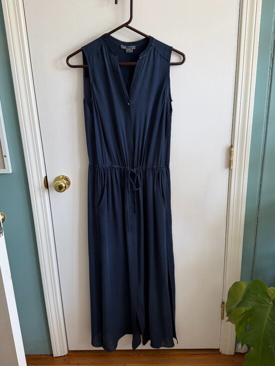 Vince Dresses & Skirts - Vince 100% Silk Navy Midi Dress Minimalist Luxury Sleeveless S